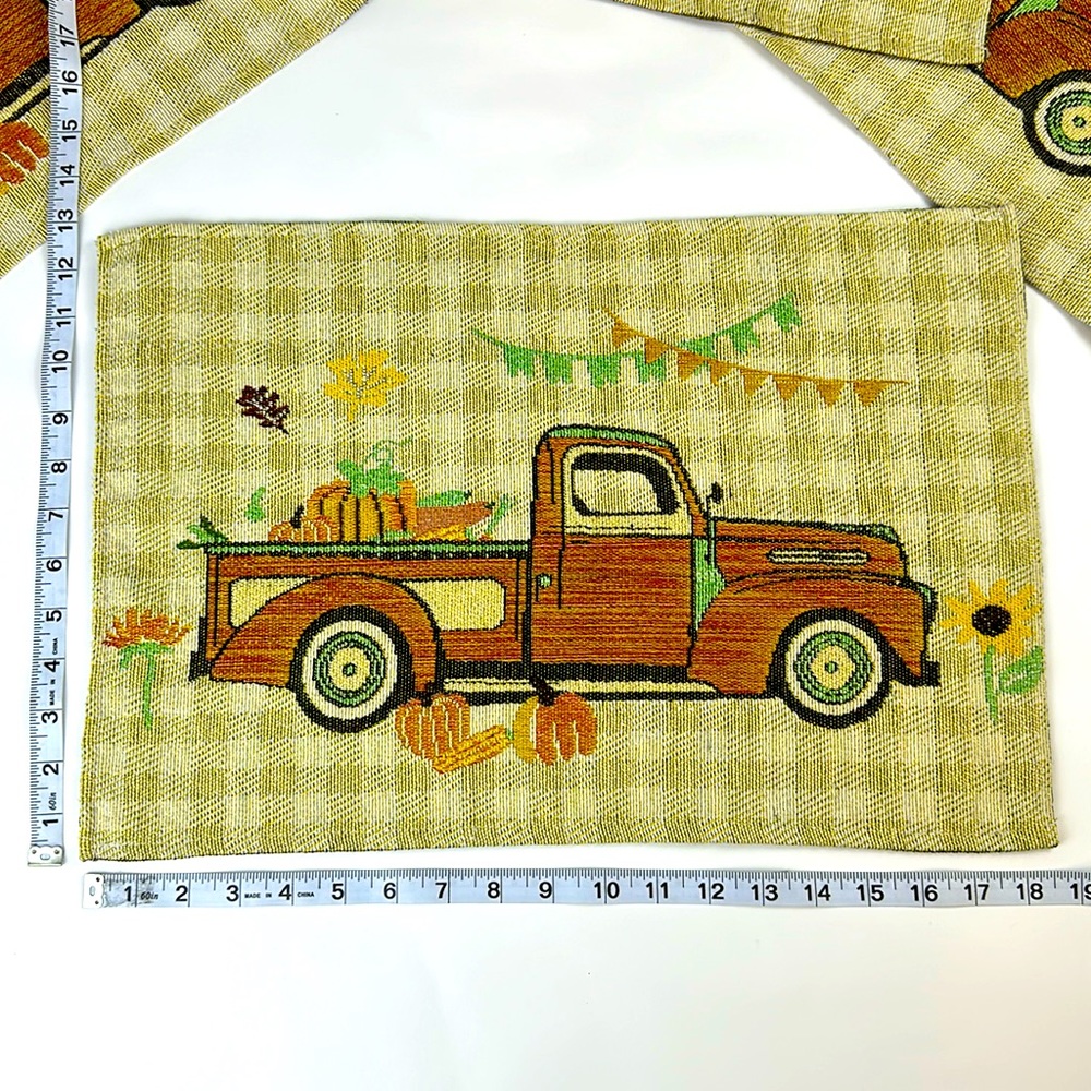 6 Fall-Harvest-Thanksgiving Embroidered Placements. Used for decorative display.